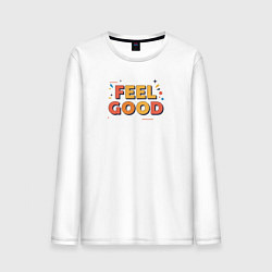 Лонгслив хлопковый мужской Feel Good надпись в стиле мемфис, цвет: белый