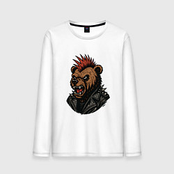 Лонгслив хлопковый мужской Медведь панк, цвет: белый