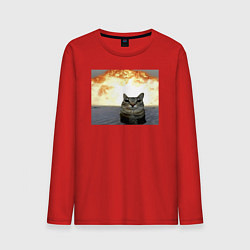 Лонгслив хлопковый мужской Кот со взрывом - silly cat meme, цвет: красный
