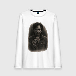 Лонгслив хлопковый мужской Игрок 456 держит свой жетон - Игра в кальмара, цвет: белый