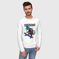 Лонгслив хлопковый мужской Cyber Dino - skateboarding, цвет: белый — фото 2