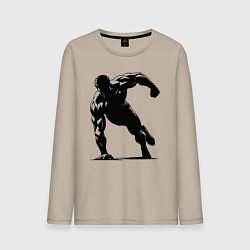 Лонгслив хлопковый мужской Отжимание на одной руке, цвет: миндальный