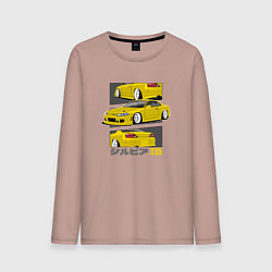 Лонгслив хлопковый мужской Nissan Silvia S15 дрифт икона, цвет: пыльно-розовый
