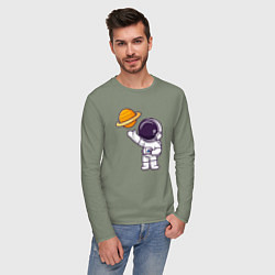 Лонгслив хлопковый мужской Привет Сатурну, цвет: авокадо — фото 2