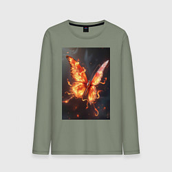 Лонгслив хлопковый мужской Огненная бабочка, цвет: авокадо
