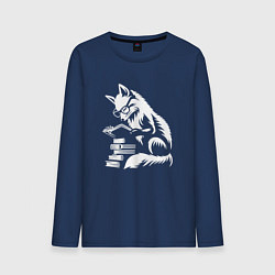 Лонгслив хлопковый мужской Лиса - библиотекарь, цвет: тёмно-синий