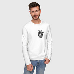 Лонгслив хлопковый мужской Механическое сердце чб, цвет: белый — фото 2