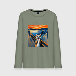 Лонгслив хлопковый мужской Кот картина крик, цвет: авокадо