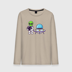 Лонгслив хлопковый мужской Инопланетянин космонавт, цвет: миндальный