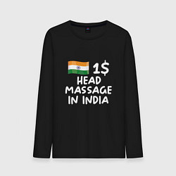 Лонгслив хлопковый мужской Флаг Индии: head massage in india, цвет: черный