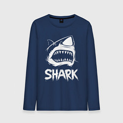 Лонгслив хлопковый мужской Агрессивная пасть акулы, цвет: тёмно-синий