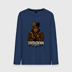 Лонгслив хлопковый мужской XXXTentacion скрещенные руки, цвет: тёмно-синий
