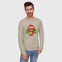 Лонгслив хлопковый мужской Денежная обезьянка, цвет: миндальный — фото 2