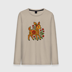 Лонгслив хлопковый мужской Олененок с узорами, цвет: миндальный