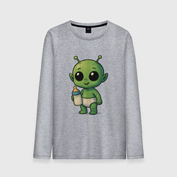 Лонгслив хлопковый мужской Малыш инопланетянин, цвет: меланж