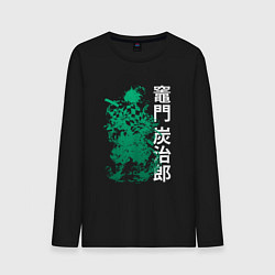 Лонгслив хлопковый мужской Клинок рассекающий демонов - зеленый, цвет: черный