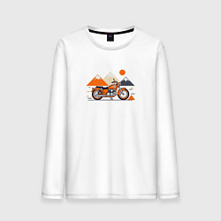 Лонгслив хлопковый мужской Оранжевый мотоцикл на белом, цвет: белый