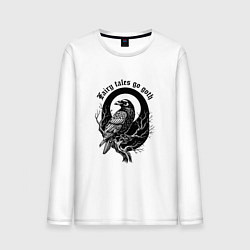 Лонгслив хлопковый мужской Готическая ворона сидит на ветке, цвет: белый