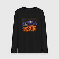 Лонгслив хлопковый мужской Happy halloween pumpkin, цвет: черный