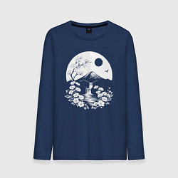 Лонгслив хлопковый мужской Лунная гармония Фудзи, цвет: тёмно-синий