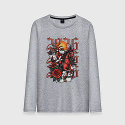 Лонгслив хлопковый мужской Дед Мороз на красном коне 2026, цвет: меланж