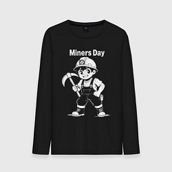 Лонгслив хлопковый мужской День шахтера аниме, цвет: черный