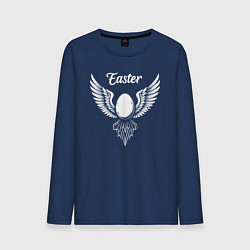 Лонгслив хлопковый мужской Пасха яйцо с крыльями, цвет: тёмно-синий