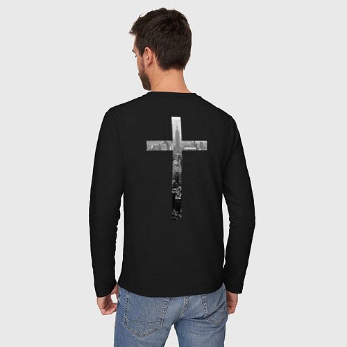 Мужской лонгслив Крест с городом Нью-Йорк / Черный – фото 4