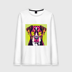 Лонгслив хлопковый мужской Поп-арт собака: деньги в фокусе, цвет: белый