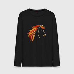 Лонгслив хлопковый мужской Лошадь огненная, символ года, цвет: черный