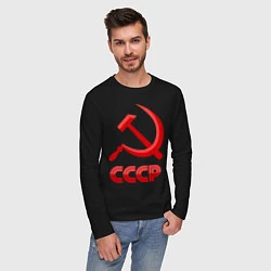 Лонгслив хлопковый мужской СССР Логотип, цвет: черный — фото 2