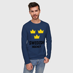 Лонгслив хлопковый мужской Swedish Hockey, цвет: тёмно-синий — фото 2