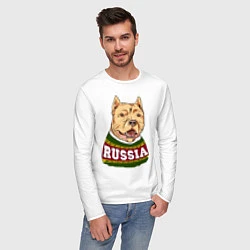 Лонгслив хлопковый мужской Made in Russia: собака, цвет: белый — фото 2
