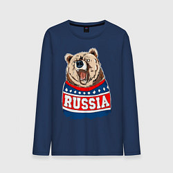 Лонгслив хлопковый мужской Made in Russia: медведь, цвет: тёмно-синий