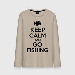 Лонгслив хлопковый мужской Keep Calm & Go fishing, цвет: миндальный