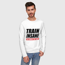 Лонгслив хлопковый мужской Train insane or remain the same, цвет: белый — фото 2