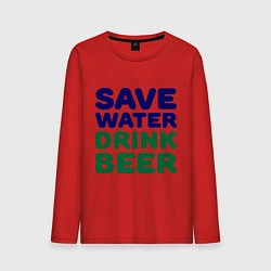Лонгслив хлопковый мужской Save water, цвет: красный