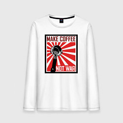 Лонгслив хлопковый мужской Make coffee not war, цвет: белый