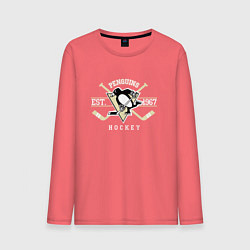 Лонгслив хлопковый мужской Pittsburgh Penguins: Est.1967, цвет: коралловый