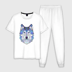 Пижама хлопковая мужская Полигональный волк, цвет: белый