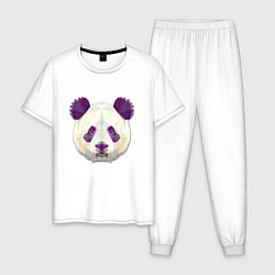 Пижама хлопковая мужская Полигональная панда, цвет: белый