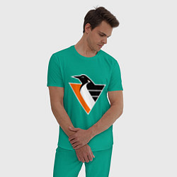 Пижама хлопковая мужская Pittsburgh Penguins, цвет: зеленый — фото 2