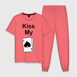 Пижама хлопковая мужская Kiss my card, цвет: коралловый