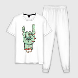 Пижама хлопковая мужская Zombie Rock Hand, цвет: белый
