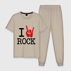 Пижама хлопковая мужская I love rock, цвет: миндальный