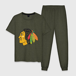 Пижама хлопковая мужская Chicago Blackhawks цвета меланж-хаки — фото 1