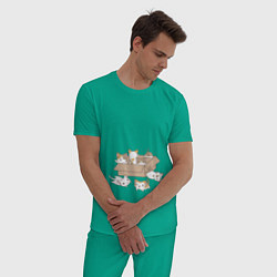 Пижама хлопковая мужская Котики в коробке, цвет: зеленый — фото 2