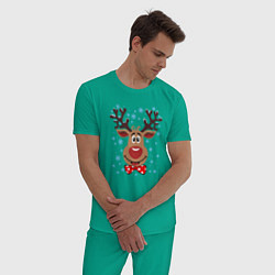 Пижама хлопковая мужская Рождественский олень цвета зеленый — фото 2