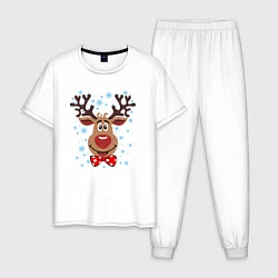 Пижама хлопковая мужская Рождественский олень, цвет: белый