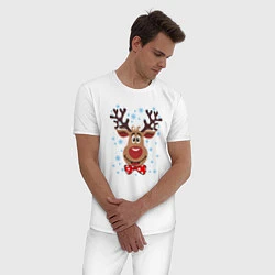 Пижама хлопковая мужская Рождественский олень, цвет: белый — фото 2